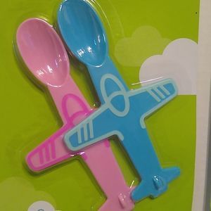 Angel of Mine 2 Pack Airplane Baby Spoons.NWT